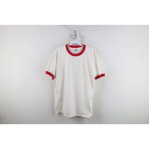 Vtg 90s Streetwear Mens Large Blank Short Sleeve Ringer T-Shirt White Red USA
